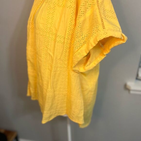 Sundance Tensift Eyelet Yellow Button Down Shirt Small Boho Oversized - Picture 4 of 12